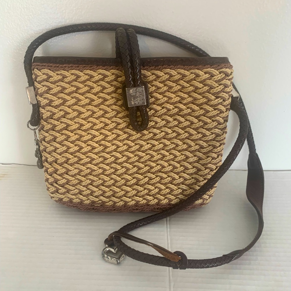 Brighton women’s rattan & brown leather shoulder purse